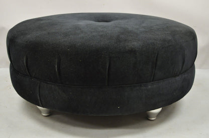 Modern Black Button Tufted 38" Round Ottoman Silver Legs by Carter