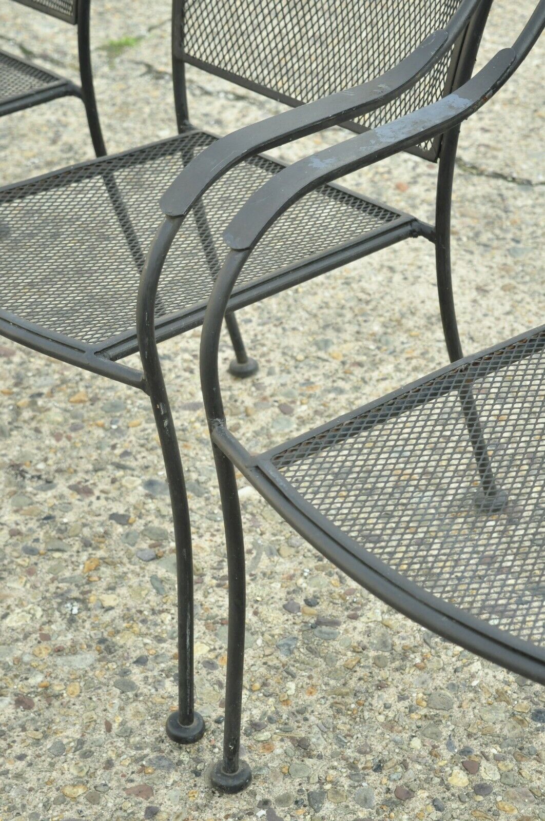 20th C Modern Wrought Iron Sculptural Black Outdoor Arm Chairs - Set of 4