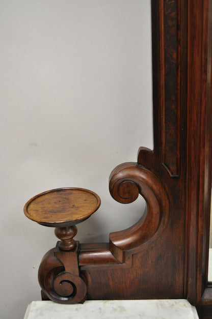 Antique Eastlake Victorian Walnut 3 Marble Tier Dresser With Tall Mirror