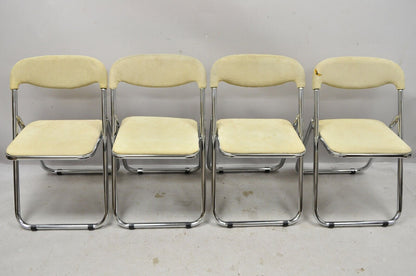 Vintage Italian Mid Century Chrome Upholstered Folding Game Chairs - Set of 4