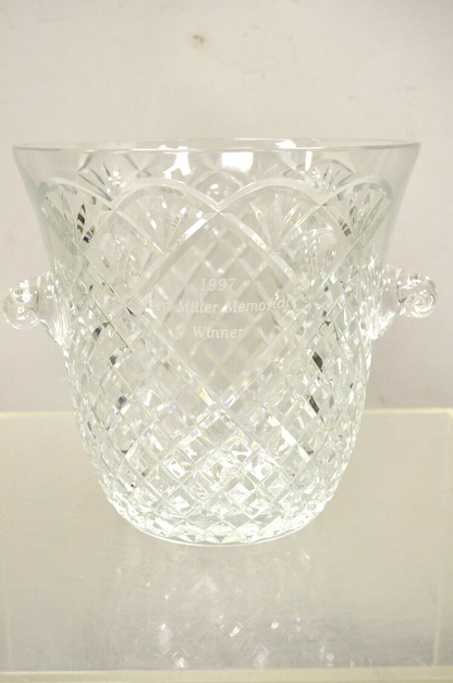 Vintage Heavy Diamond Cut Lead Crystal Glass Ice Bucket - Etched