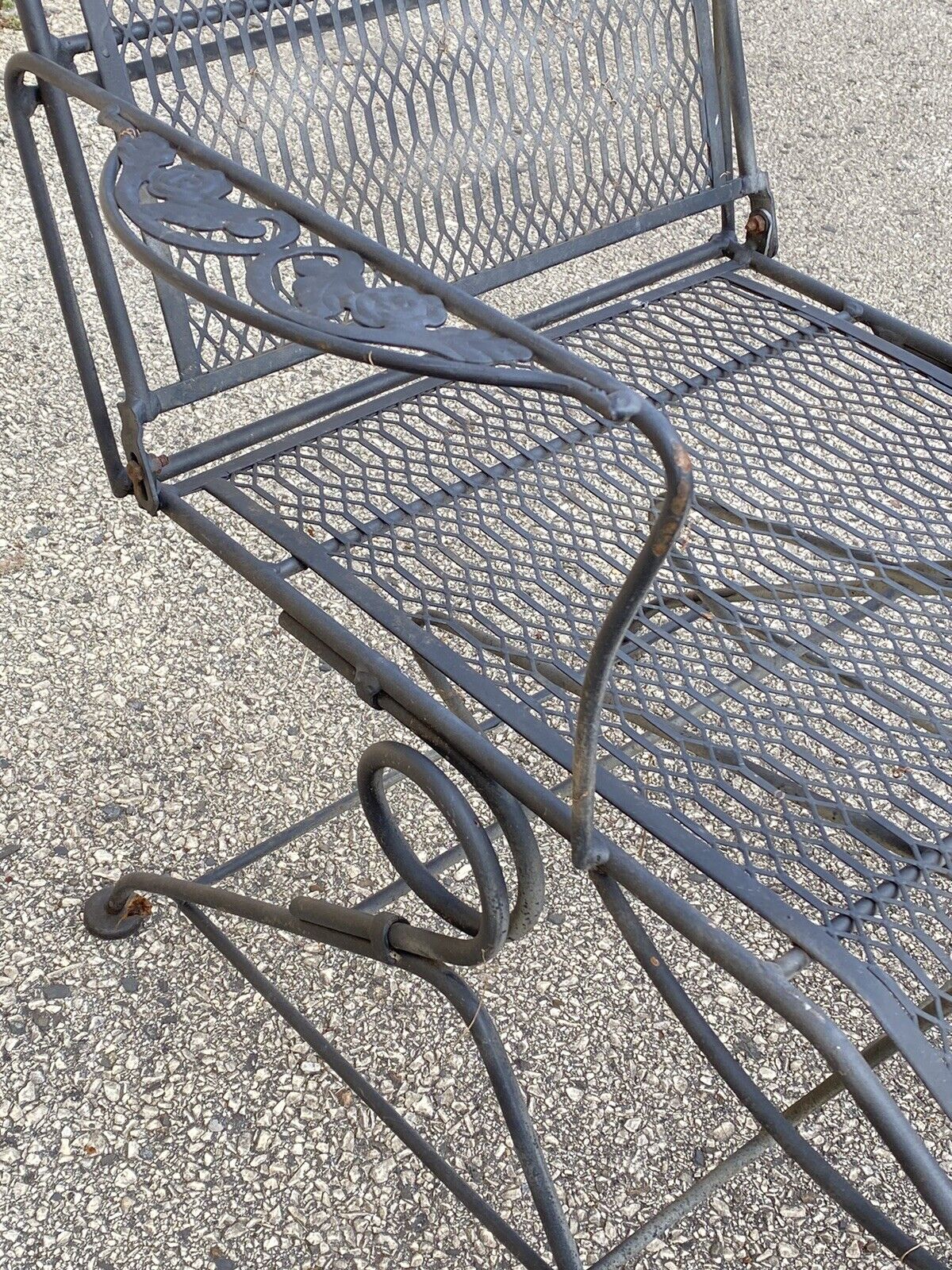 Vintage Wrought Iron Rose and Vine Pattern Garden Patio Chairs - 7 Pc Set