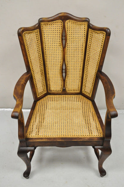 Antique Victorian Walnut and Cane Carved Lounge Arm Chair Queen Anne Legs
