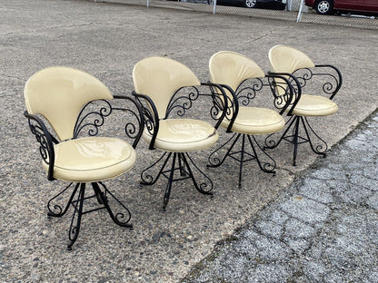 Vintage Hollywood Regency Wrought Iron Butterfly Swivel Club Chairs - Set of 4