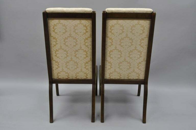 Pair William Doezema for Baker Mastercraft Brass Inlay Upholstered Dining Chairs