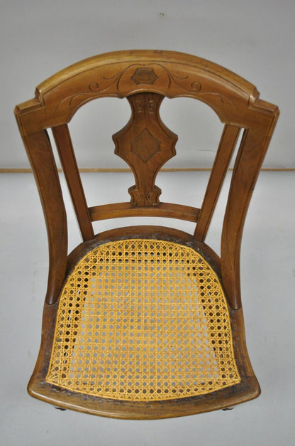 19th Century Antique Eastlake Victorian Carved Walnut Cane Dining Side Chair (A)