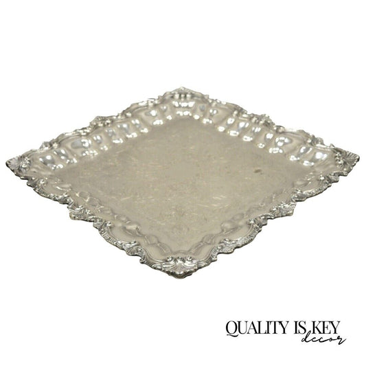 Chippendale by Wallace X 120 Silver Plate 16" Square Shell Platter Tray on Feet