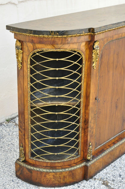 19th C. Napoleon III Rosewood Sideboard Buffet Credenza Cabinet w/ Brass Lattice