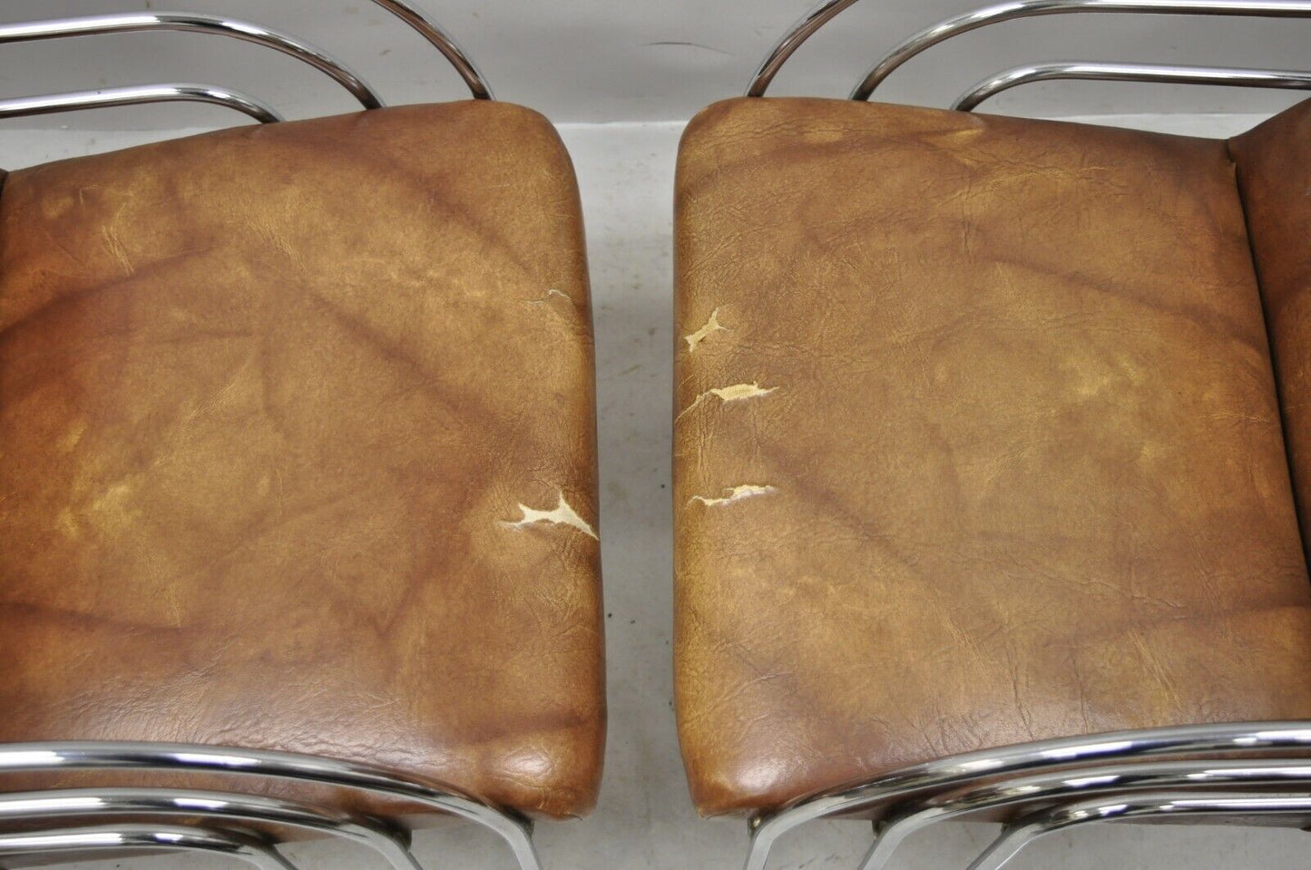 Mid Century Modern Art Deco Chrome Cantilever Milo Baughman Arm Chairs - a Pair