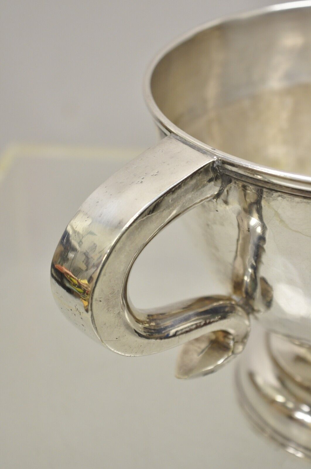 Antique Regency Silver Plated Thick Twin Handle Hand Hammered Trophy Cup Bowl