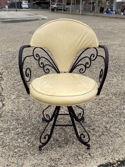 Vintage Hollywood Regency Wrought Iron Butterfly Swivel Club Chairs - Set of 4