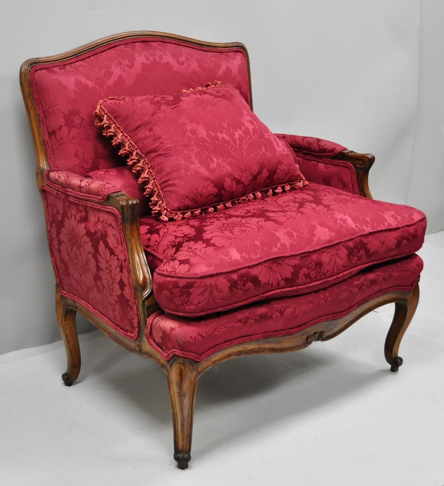 Antique French Country Louis XV Style Walnut Burgundy Small Wingback Settee