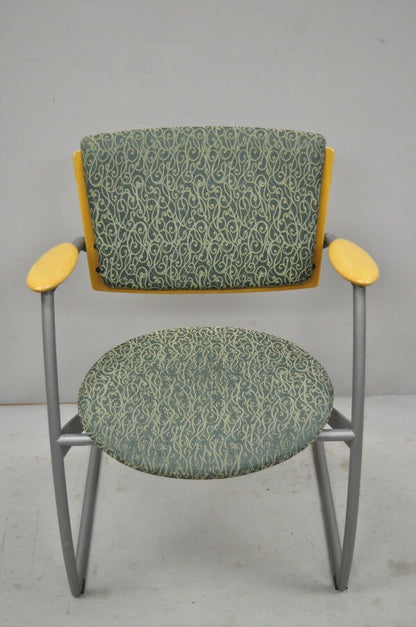 Pair of Martela Finland Wood Arm Metal Frame Modern Cantilever Office Arm Chairs