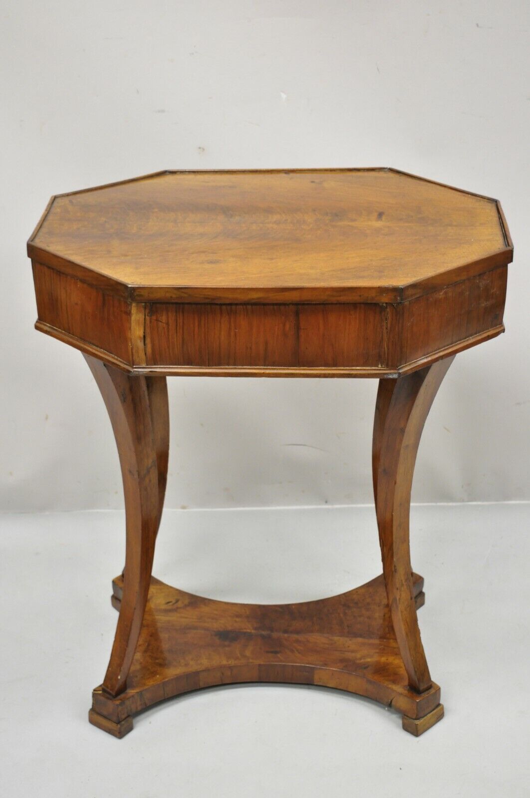 Antique Cherry Wood Italian Biedermeier One Drawer Accent Lamp Side Table