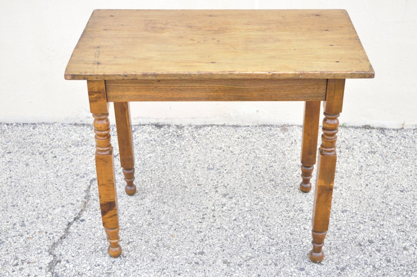 19th American Colonial Walnut Maple Small Desk Side Table with Turn Carved Legs