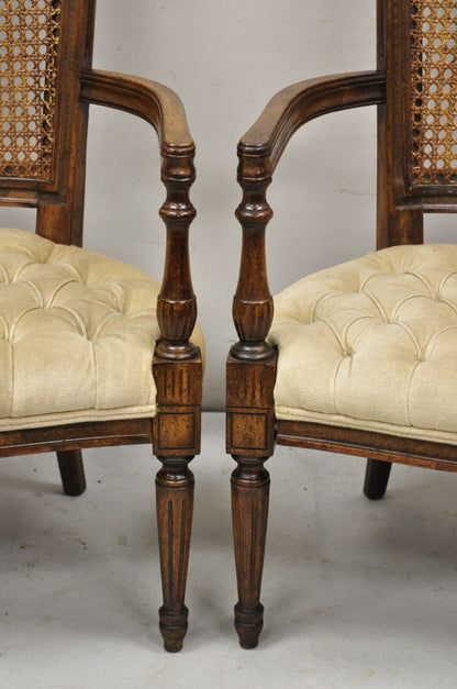 Vintage Hollywood Regency Tall Cane Back Fireside Lounge Armchairs - a Pair