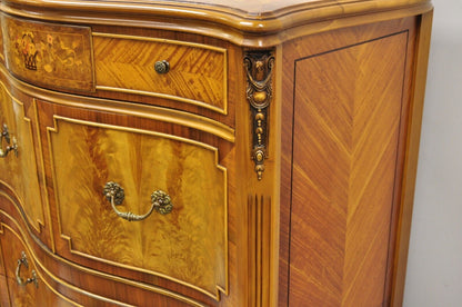 French Louis XV Style Satinwood Serpentine Highboy Tall Chest Dresser by Joerns