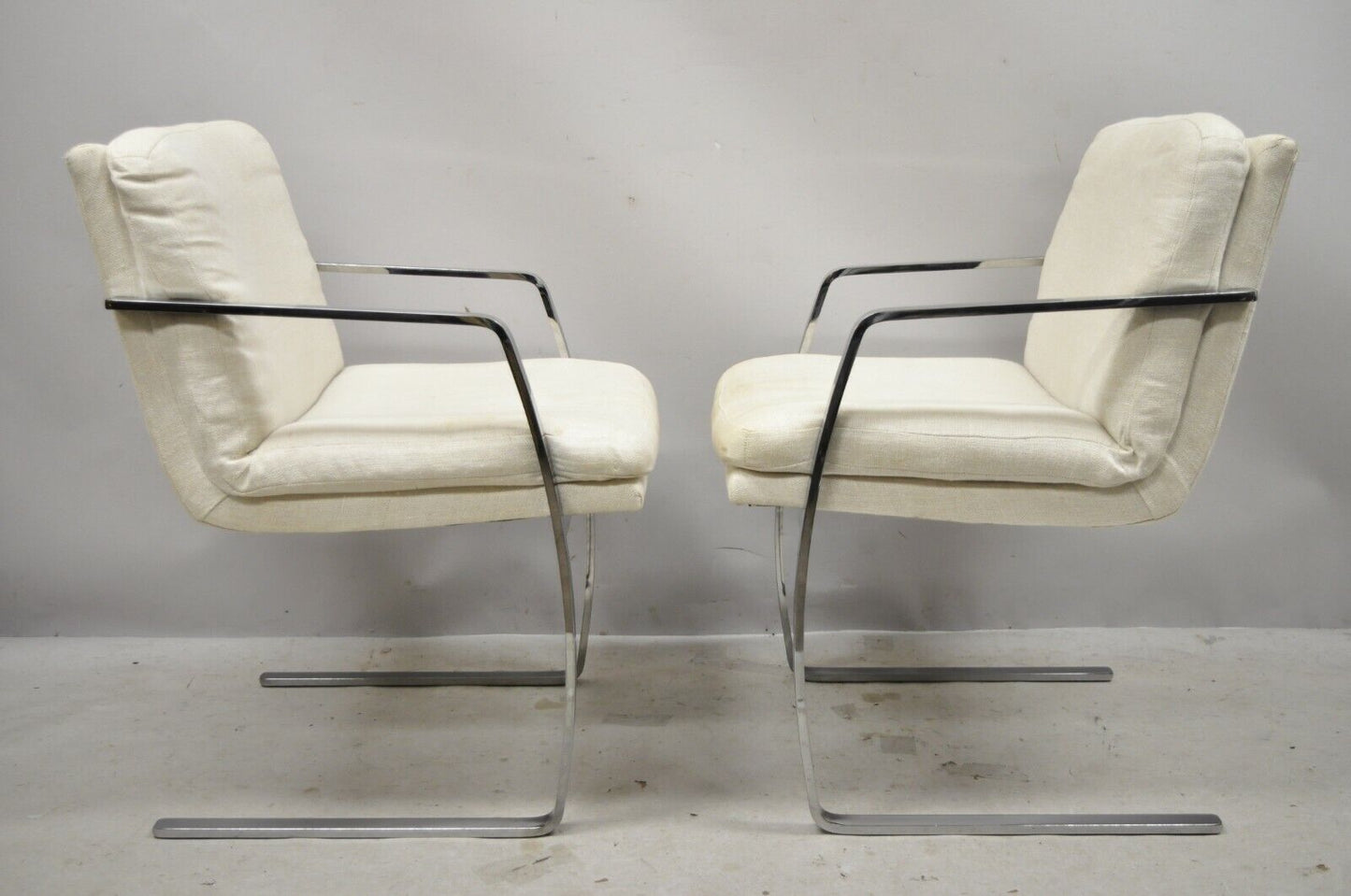 Mid Century Modern BRNO Style Chrome Cantilever Lounge Arm Chairs (B) - a Pair