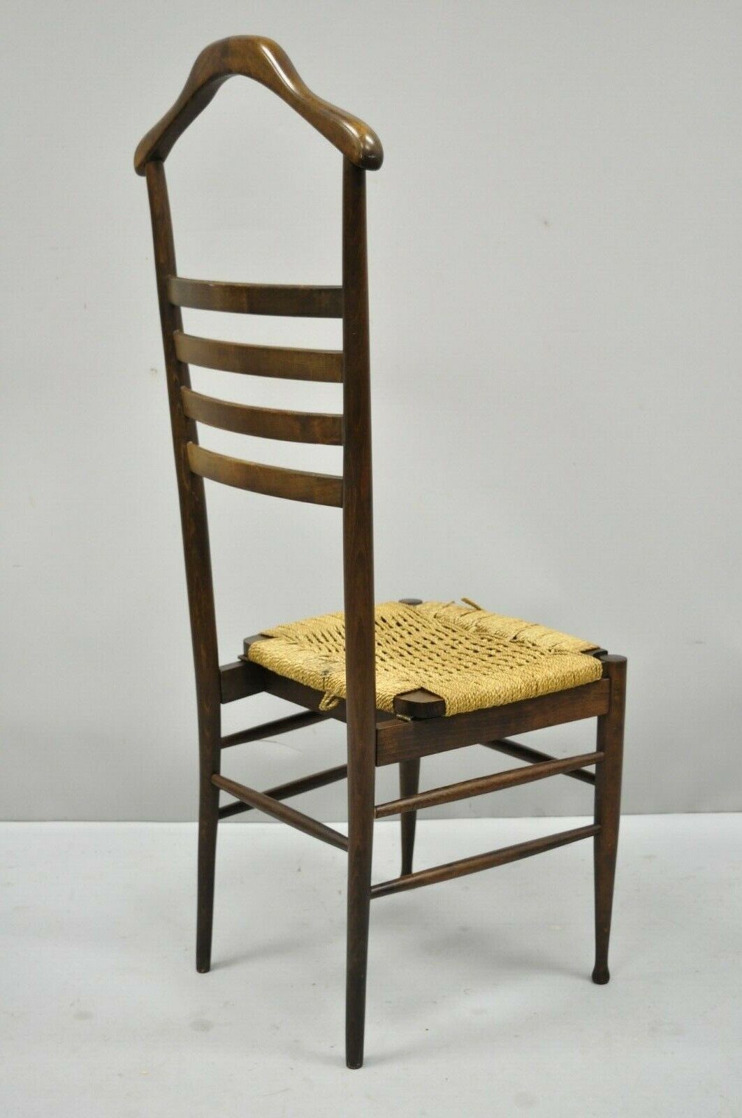 Vintage Mid Century Modern Italian Style Wood & Rope Valet Chair Gio Ponti Style