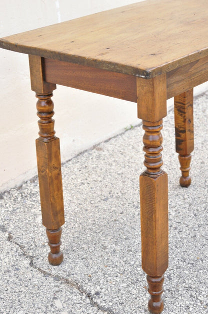 19th American Colonial Walnut Maple Small Desk Side Table with Turn Carved Legs