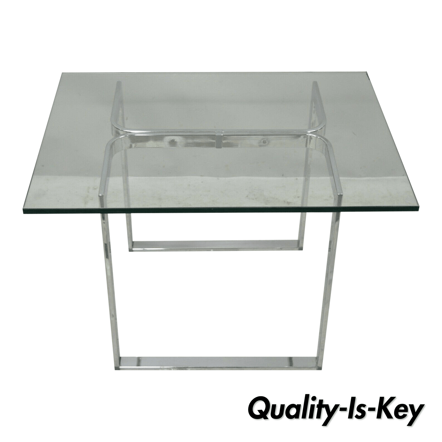 Mid Century Sculpted Chrome Base Rectangular Glass Top Occasional Side Table