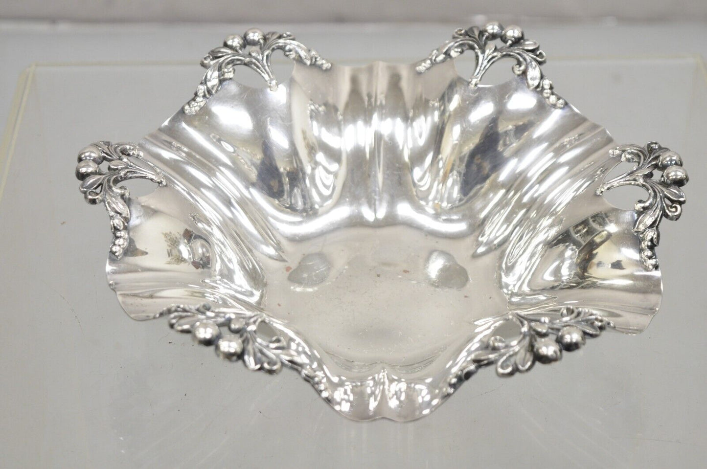 Vintage Victorian Silver Plated Handkerchief Candy Dish Fruit Bowl Berry Design