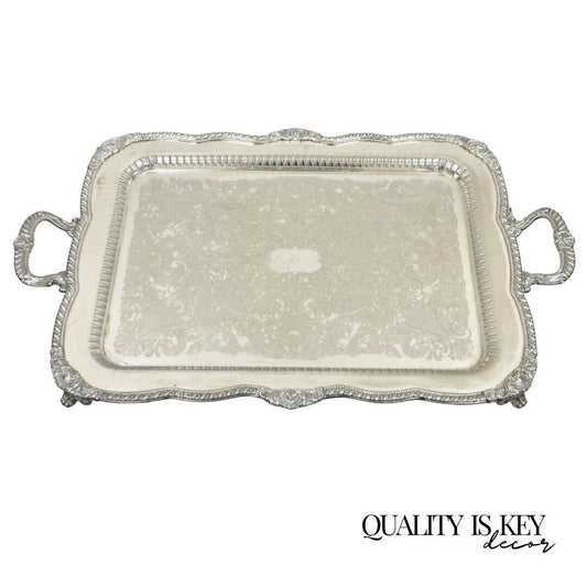 Antique English Victorian Large Pierced Gallery Twin Handle Serving Platter Tray