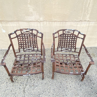 Cast Aluminum Basket Weave Lattice Patio Outdoor Rocking Lounge Chairs - a Pair