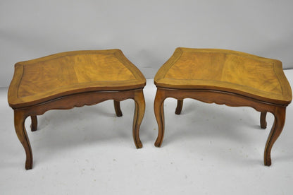 Pair Vtg Walnut Low Demilune Small Side Accent Pedestal End Tables Attr Baker