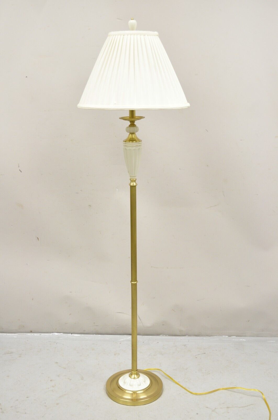 Lenox Quoizel White Porcelain Brass Candlestick Pole Floor Lamp with Shade