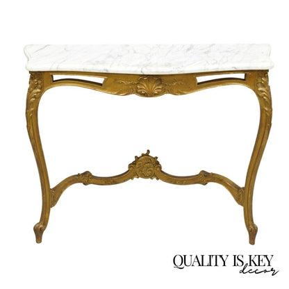 Vintage French Louis XV Style Marble Top Gold Wall Mounted Console Table