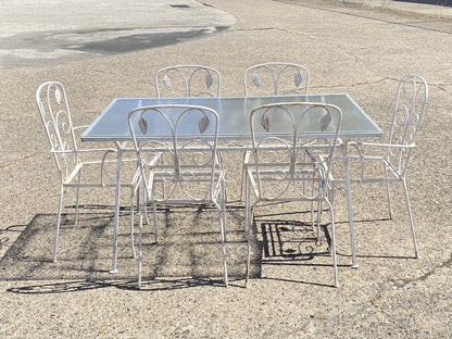 Vintage John Salterini Grape Cluster Wrought Iron Patio Garden Dining Set - 7 Pc