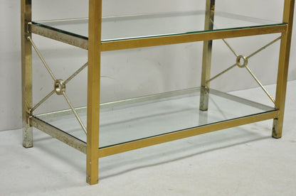 Vintage Brass Metal Gold X-Form Hollywood Regency Modern Curio Shelf Bookcase