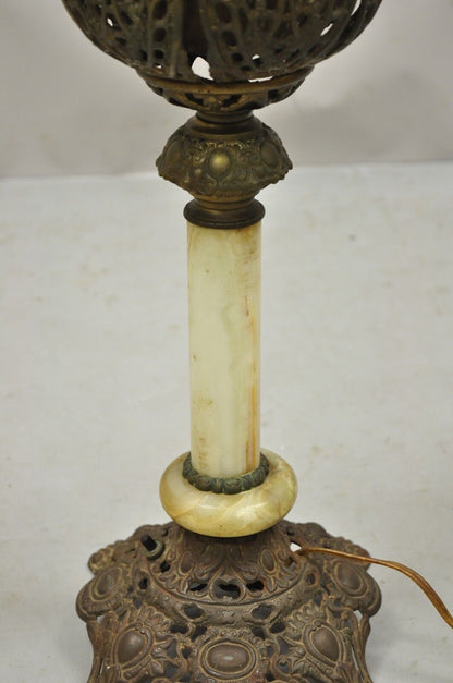 Antique Victorian Bronze Converted Oil Lamp Table Lamp Alabaster Shaft