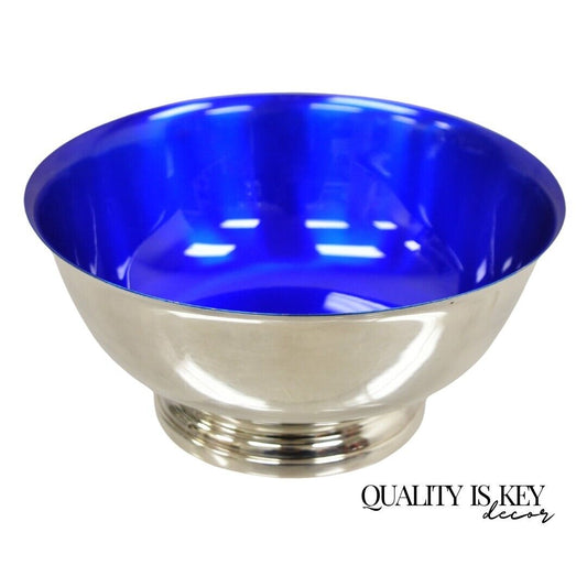 Gorham YC781 Azure Blue Enamel Silver Plated Round  Modern Serving Bowl