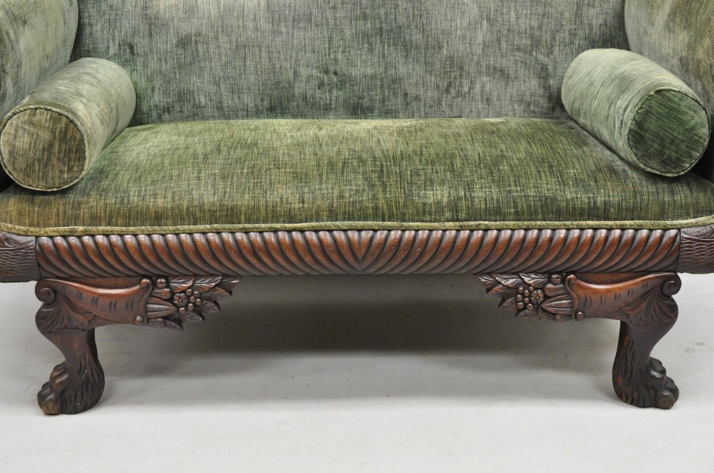 Antique American Empire Carved Mahogany Eagle Cornucopia Settee Loveseat Sofa