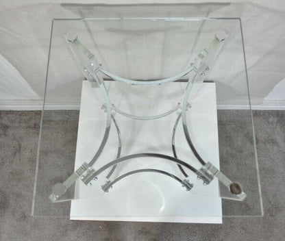 MCM Lucite Chrome Glass Square Sculptural Side Table after Charles Hollis Jones