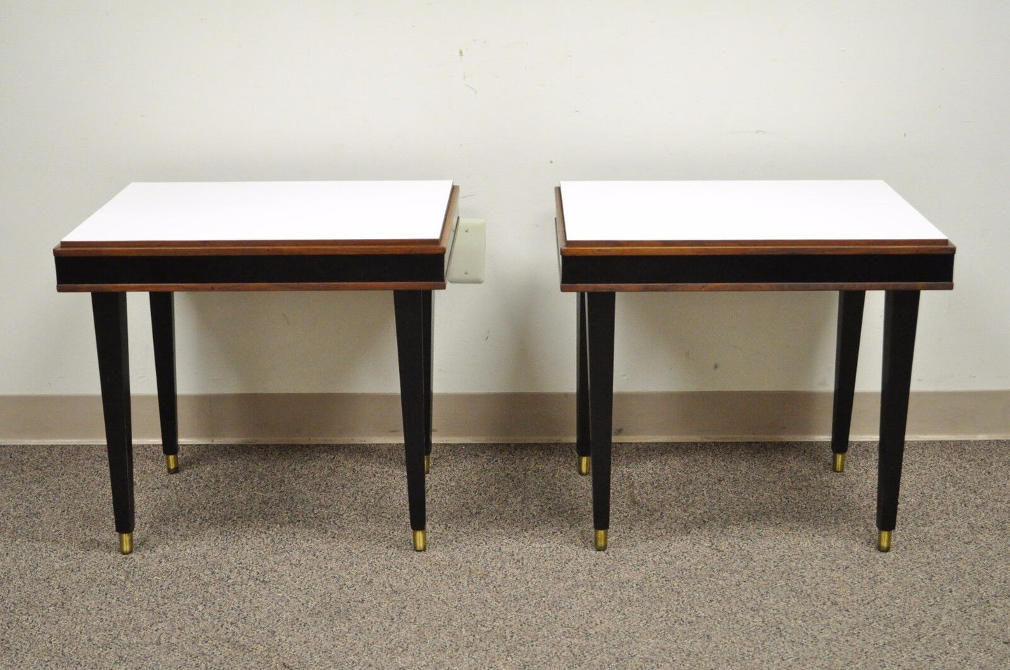 Pair of Vintage Mid Century Modern Rectangular Walnut & Laminate End Side Tables