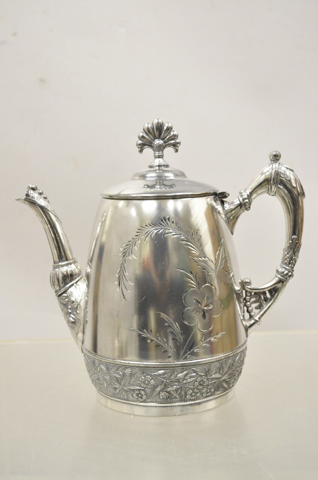 Antique Victorian Mead & Robbins Silver Plated Floral Repousse Teapot