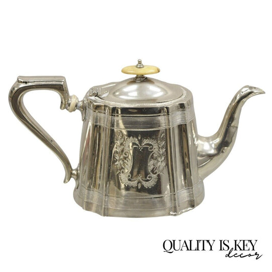 Antique Victorian Silver Plated Etched Coffee Pot Teapot