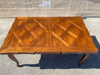 French Country Provincial Style Walnut Parquetry Inlay Extension Dining Table