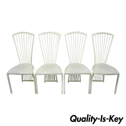 Set of Four Post Modern Art Deco Style Metal Fan Back Dining Chairs by Liberty