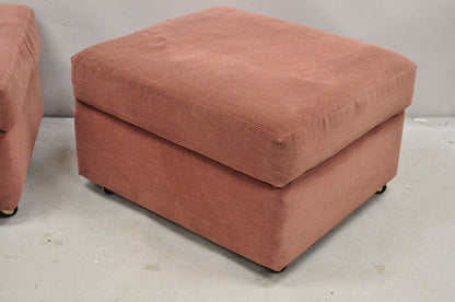 Thayer Coggin Modern Upholstered Mauve Color Ottomans on Wheels - a Pair