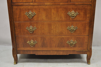 Vintage Henredon French Louis XV Style Banded Walnut Tall Chest Dresser