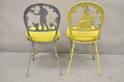 Victorian Style Cast Aluminum Courting Scene Garden Patio Bistro Chairs - a Pair