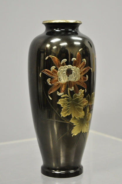 Vintage 8.5" Oriental Bronze Metal Engraved Lotus Flower Vase