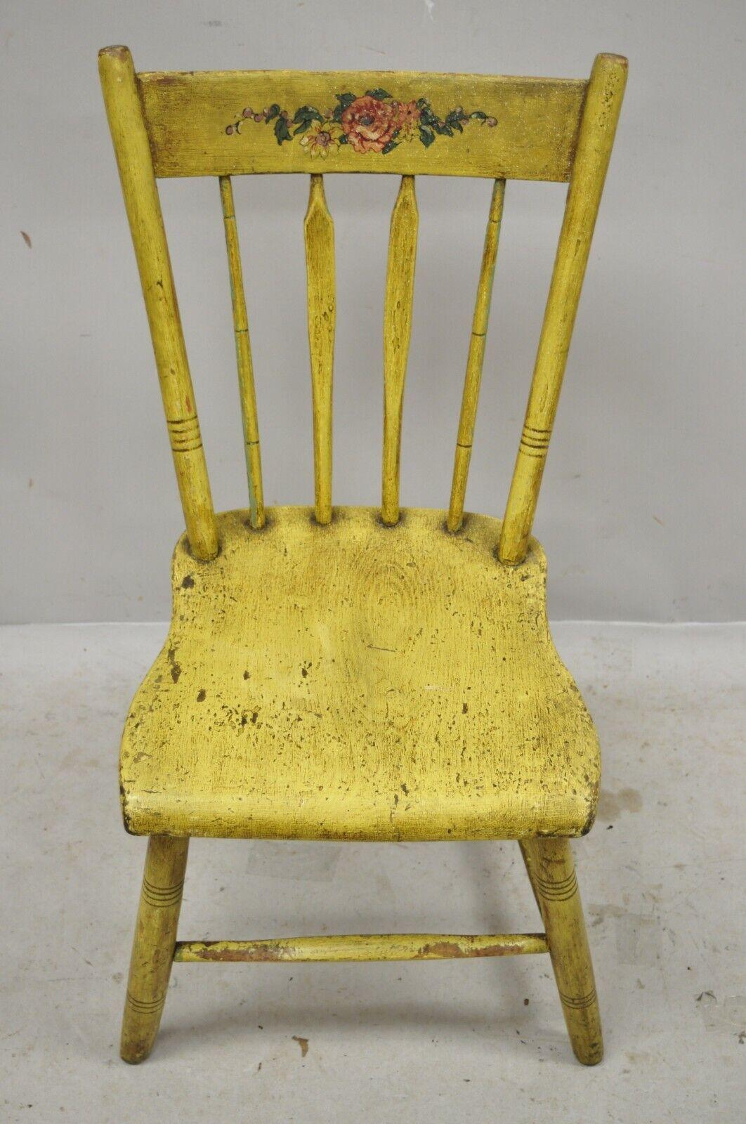 Frederick Loeser & Co Yellow American Primitive Hitchcock Painted Side Chair (B)