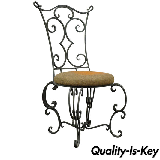 Vintage French Art Nouveau Style Hand Forged Scrolling Wrought Iron Side Chair