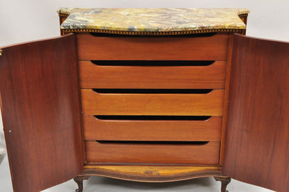 French Louis XV Style Rouge Marble Top Demilune Commode Cabinet with 5 Drawers