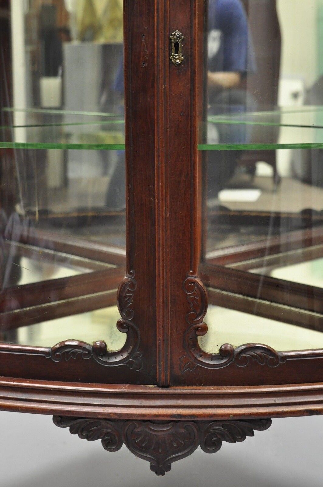 Antique Mahogany Victorian Bow Front Glass Corner Curio Cabinet Display Vitrine